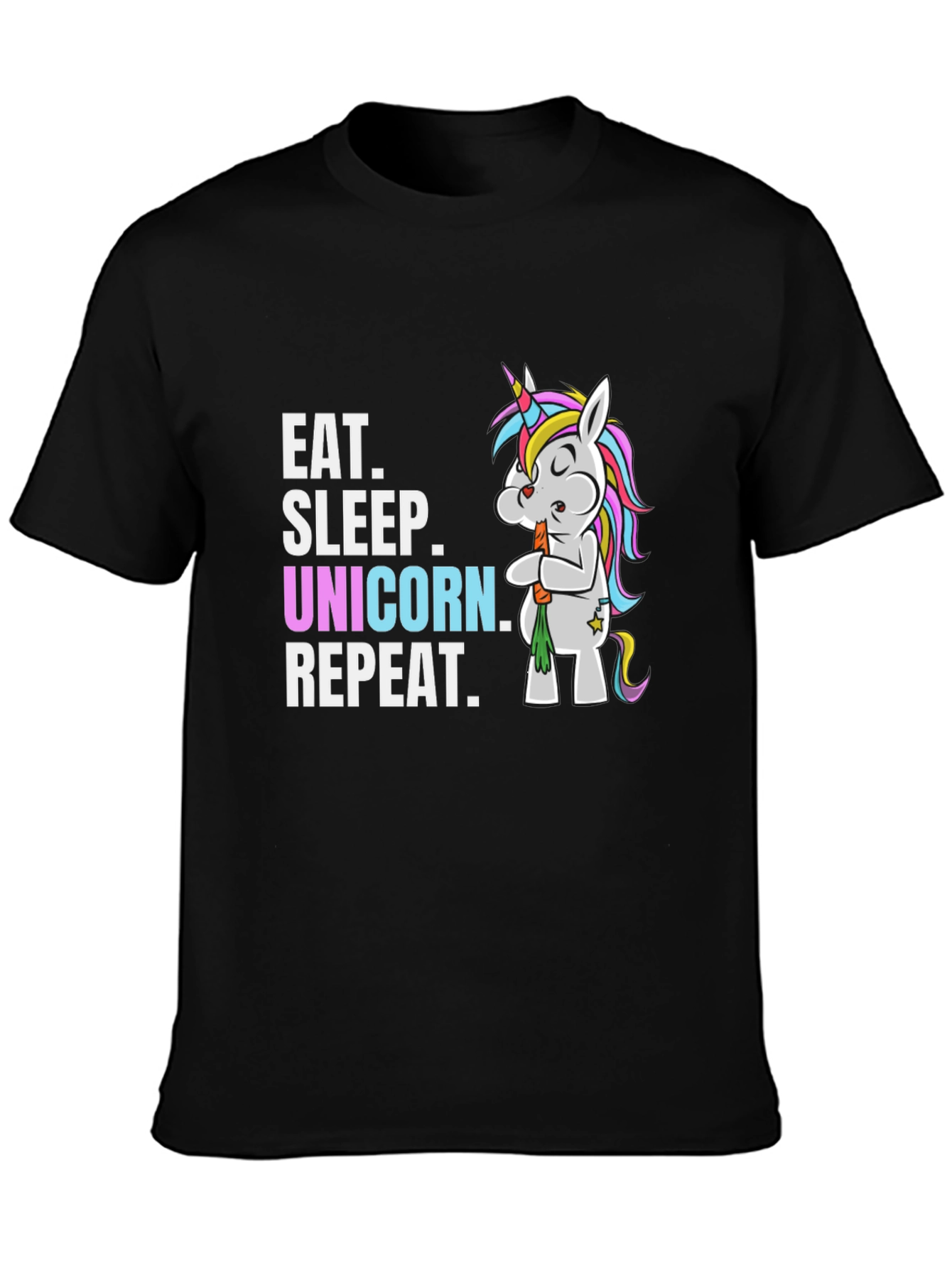 Camiseta Negra Come Duerme Unicornio Repite