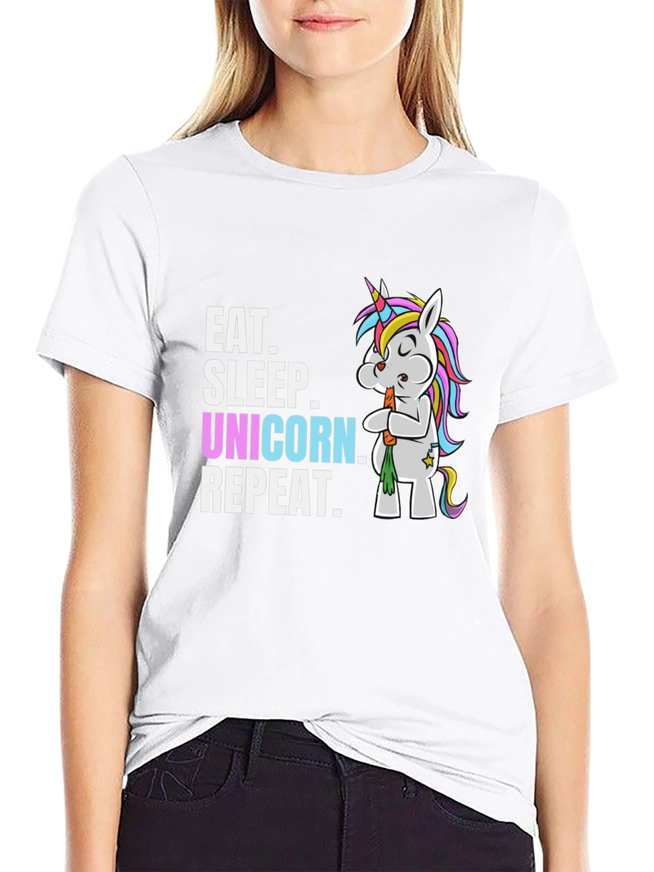 Camiseta Negra Come Duerme Unicornio Repite