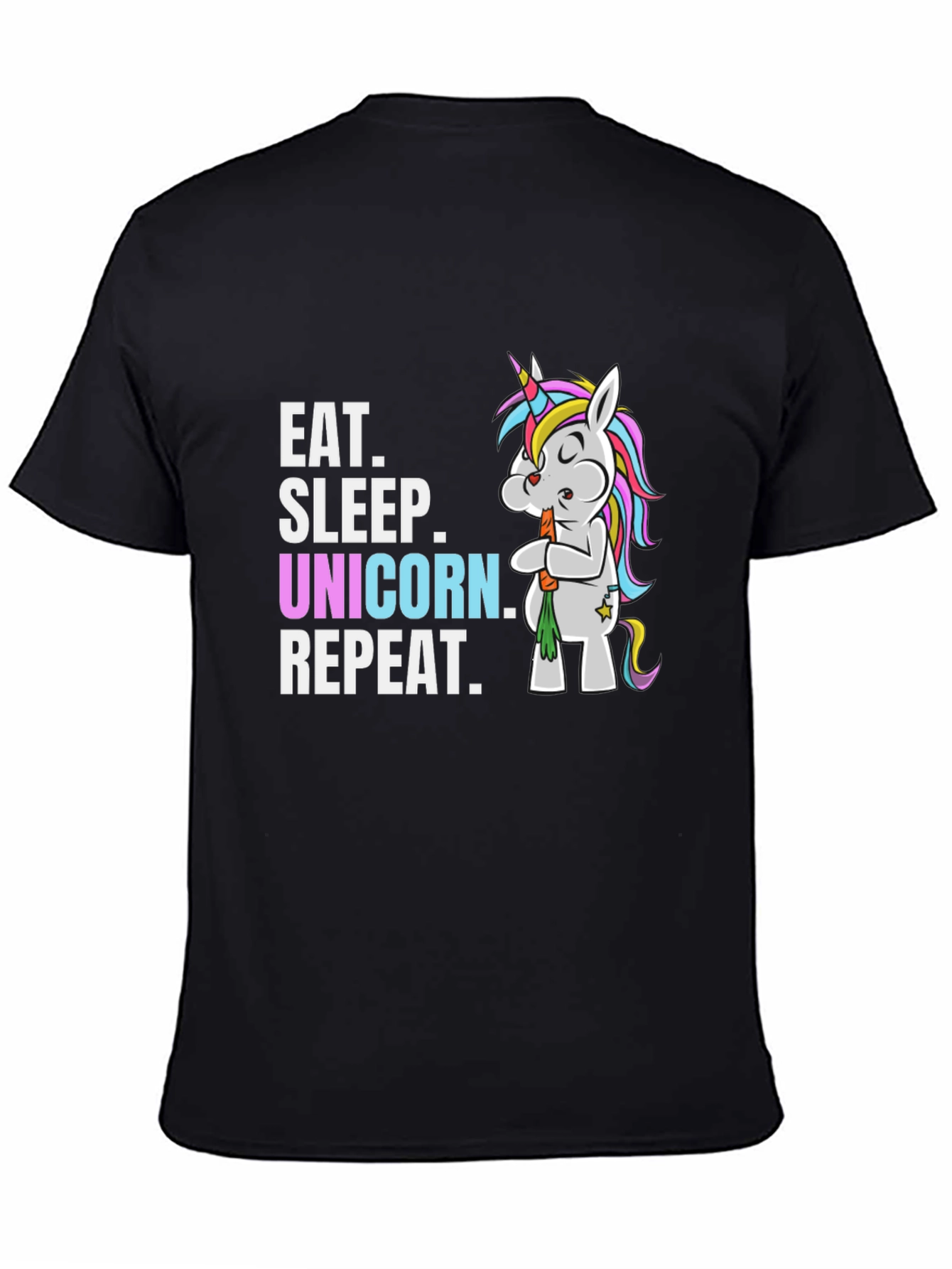 Camiseta Negra Come Duerme Unicornio Repite