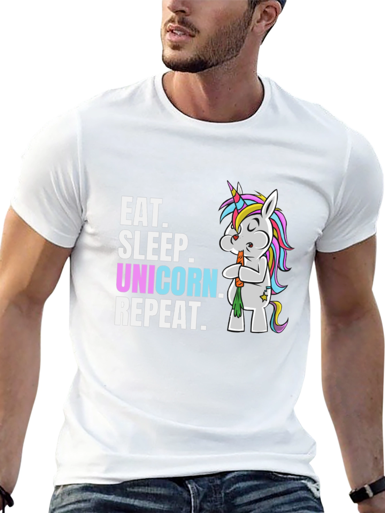 Camiseta Negra Come Duerme Unicornio Repite