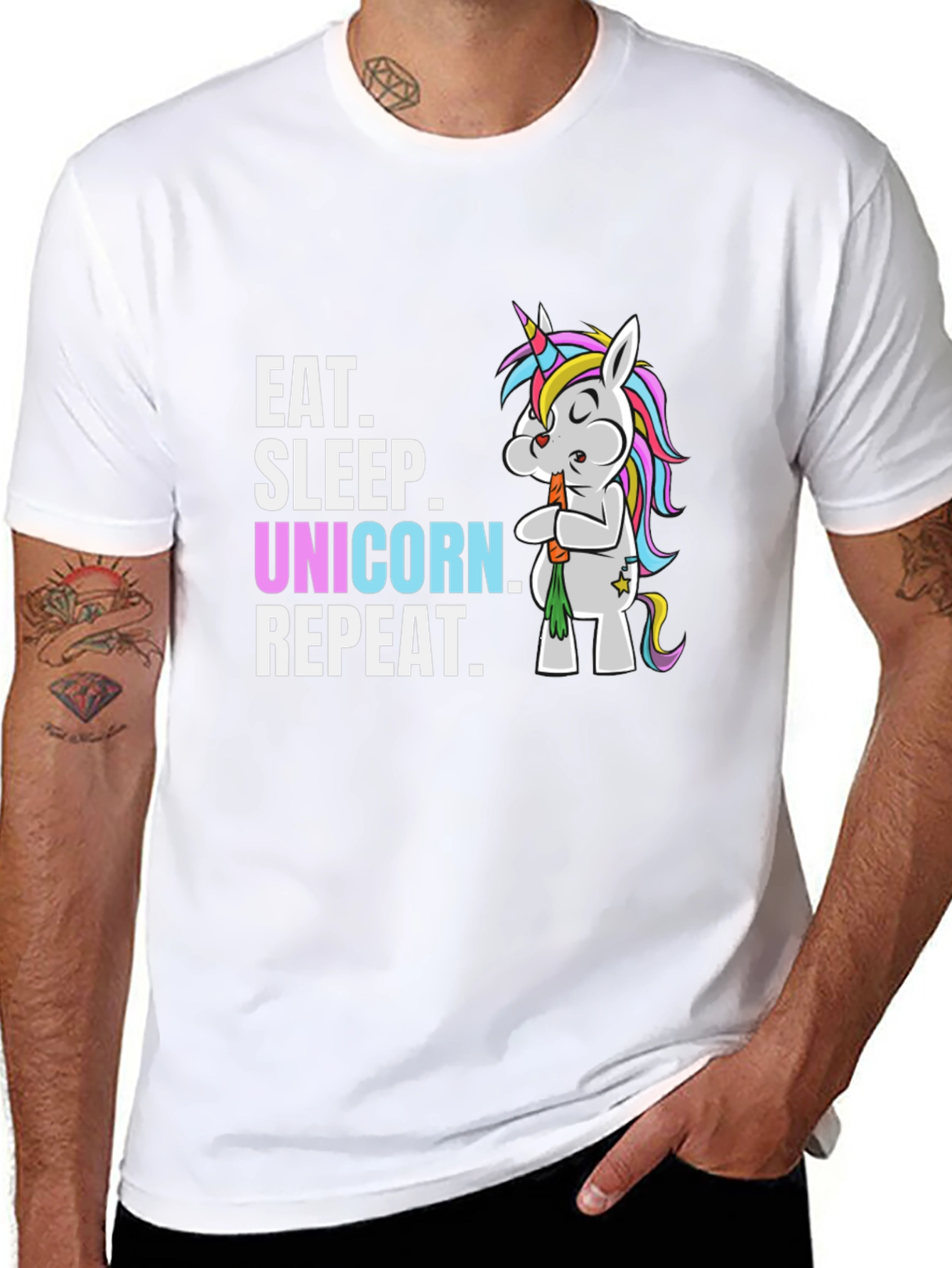 Camiseta Negra Come Duerme Unicornio Repite
