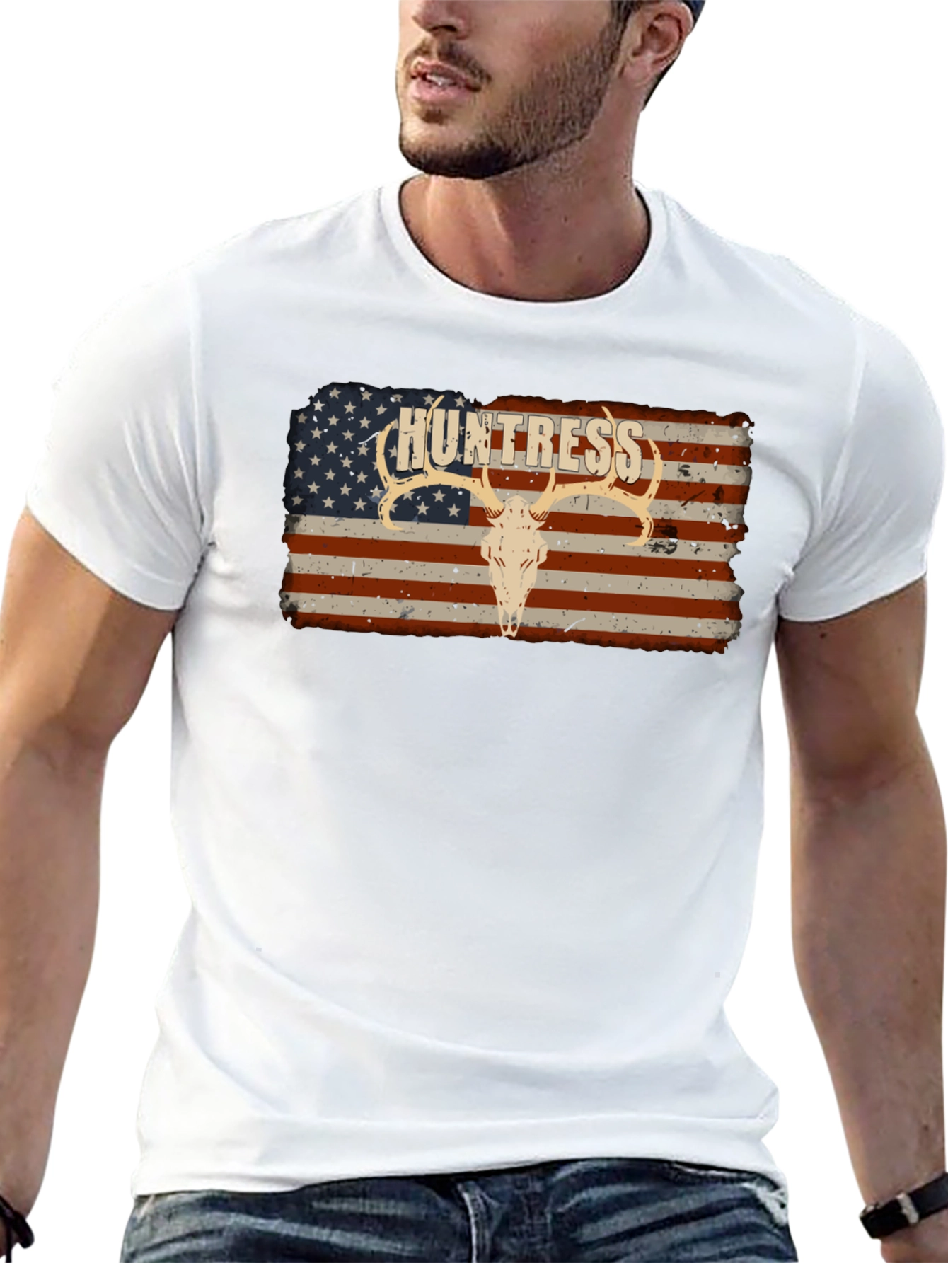 Camiseta Negra Huntress con Diseño Bandera Americana