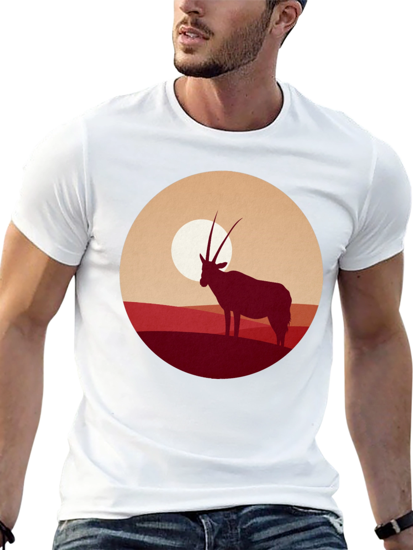 Camiseta Negra con Diseño de Órix al Atardecer