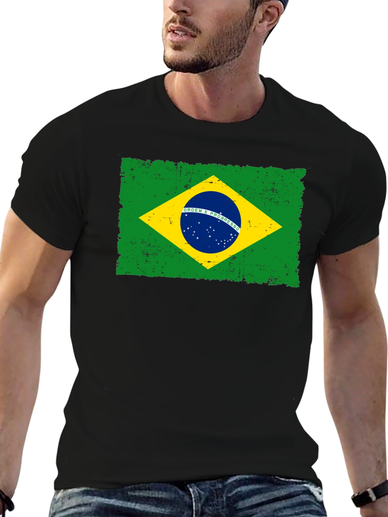 Camiseta Negra con Bandera de Brasil