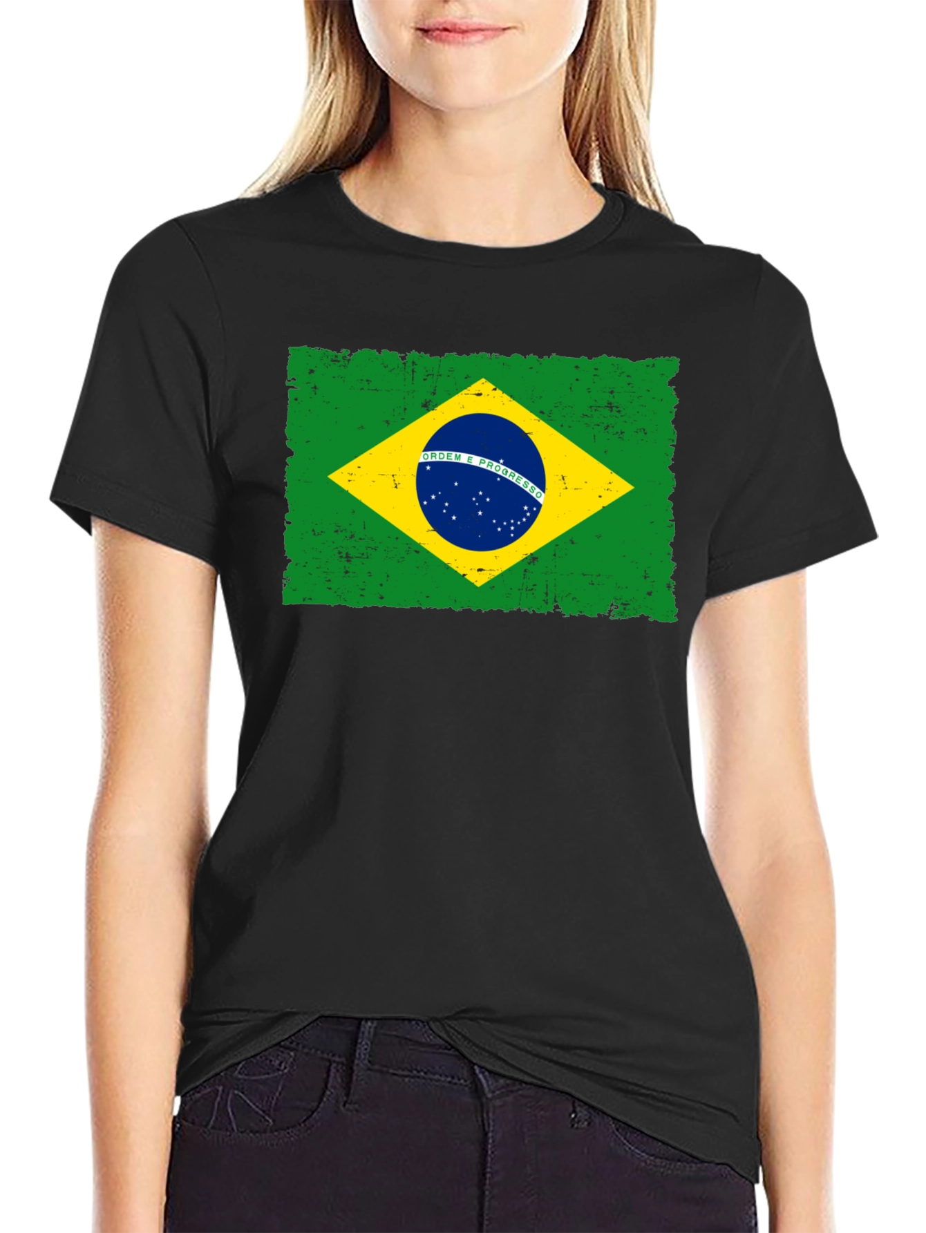 Camiseta Negra con Bandera de Brasil