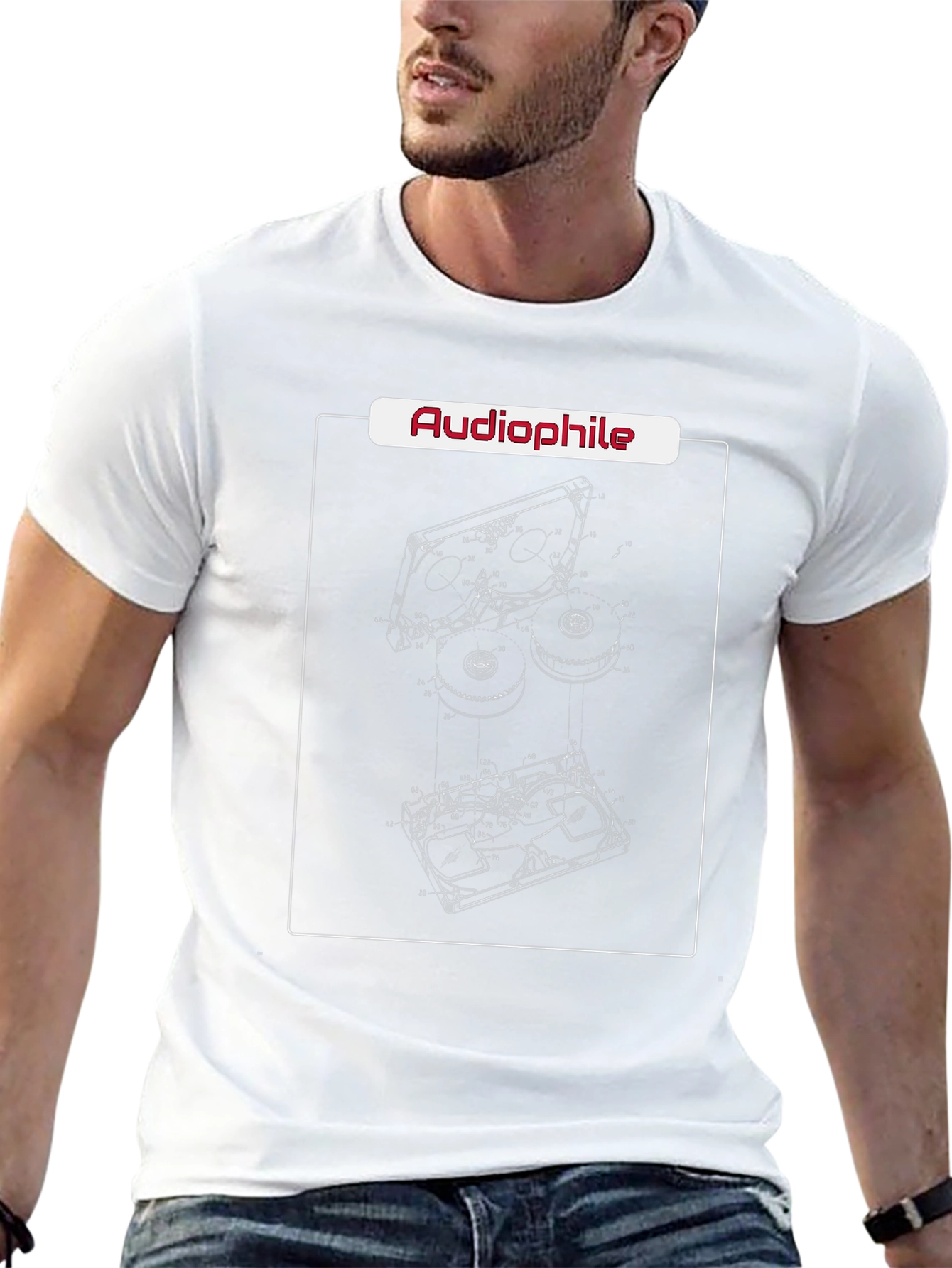 Camiseta Negra Audiophile Diseño Reel-to-Reel