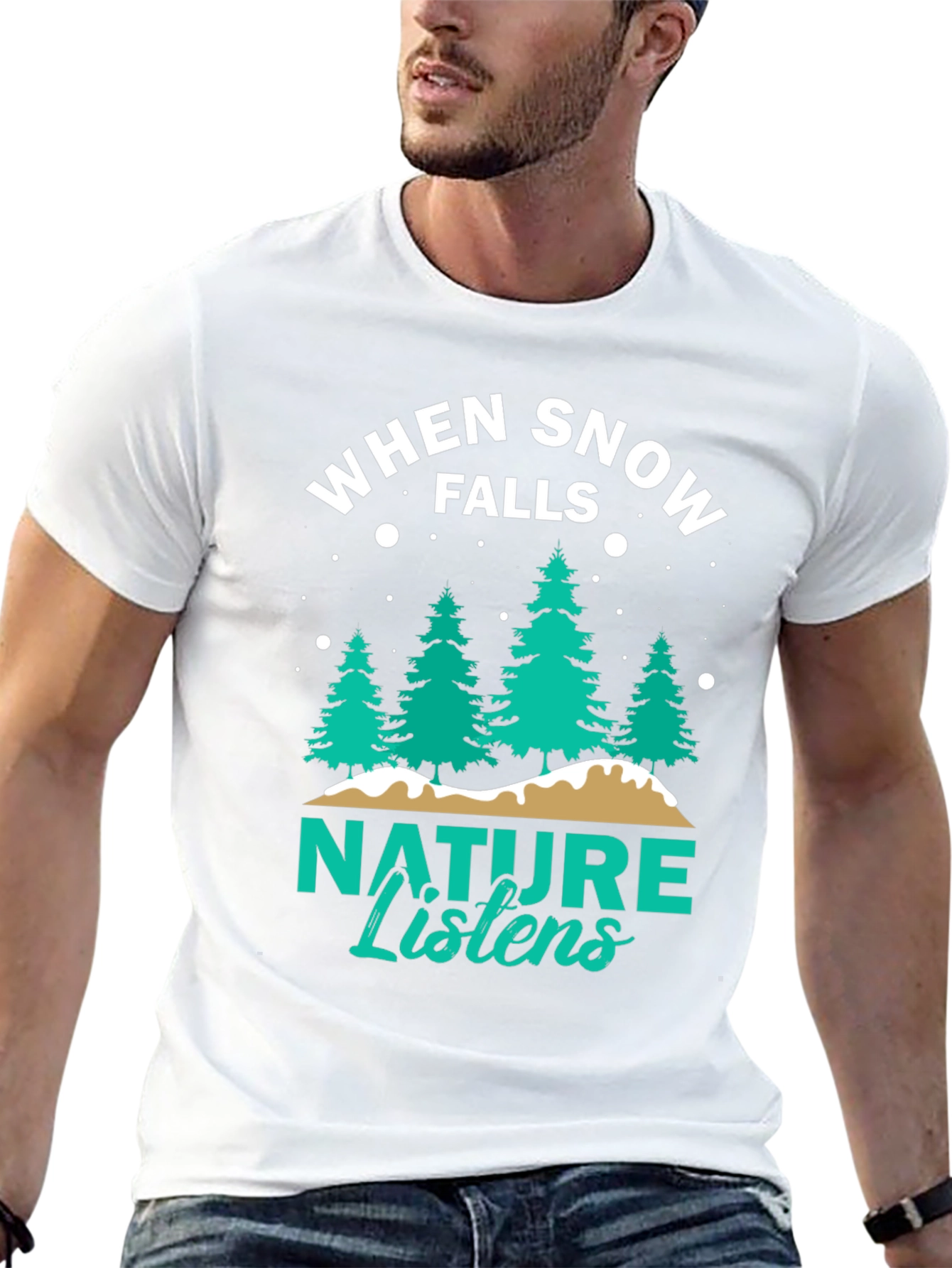 Camiseta Negra: Cuando la Nieve Cae la Naturaleza Escucha