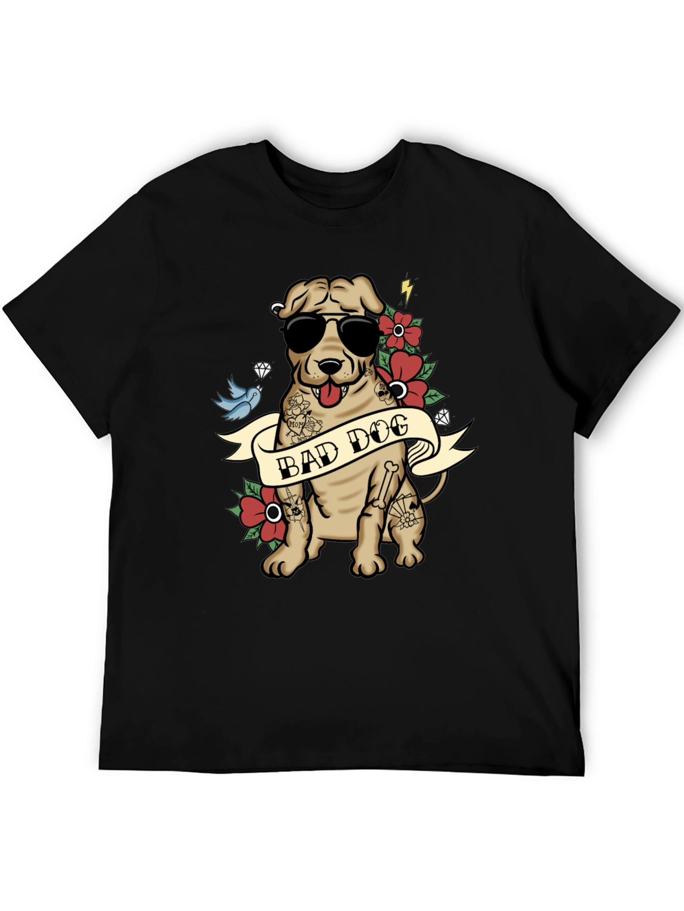 Camiseta Negra Perro Malo con Diseño Tatuaje