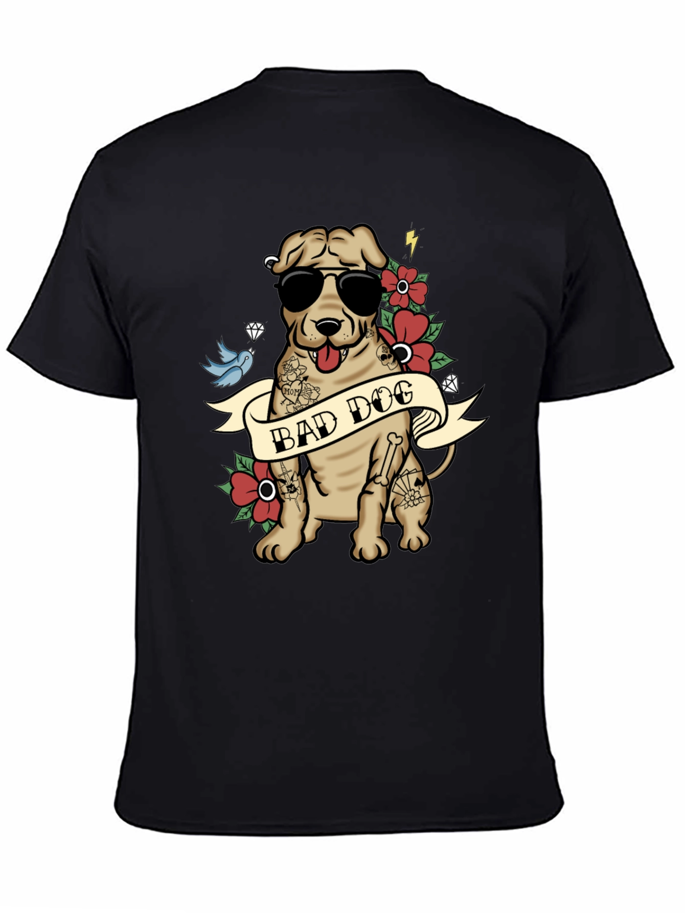 Camiseta Negra Perro Malo con Diseño Tatuaje