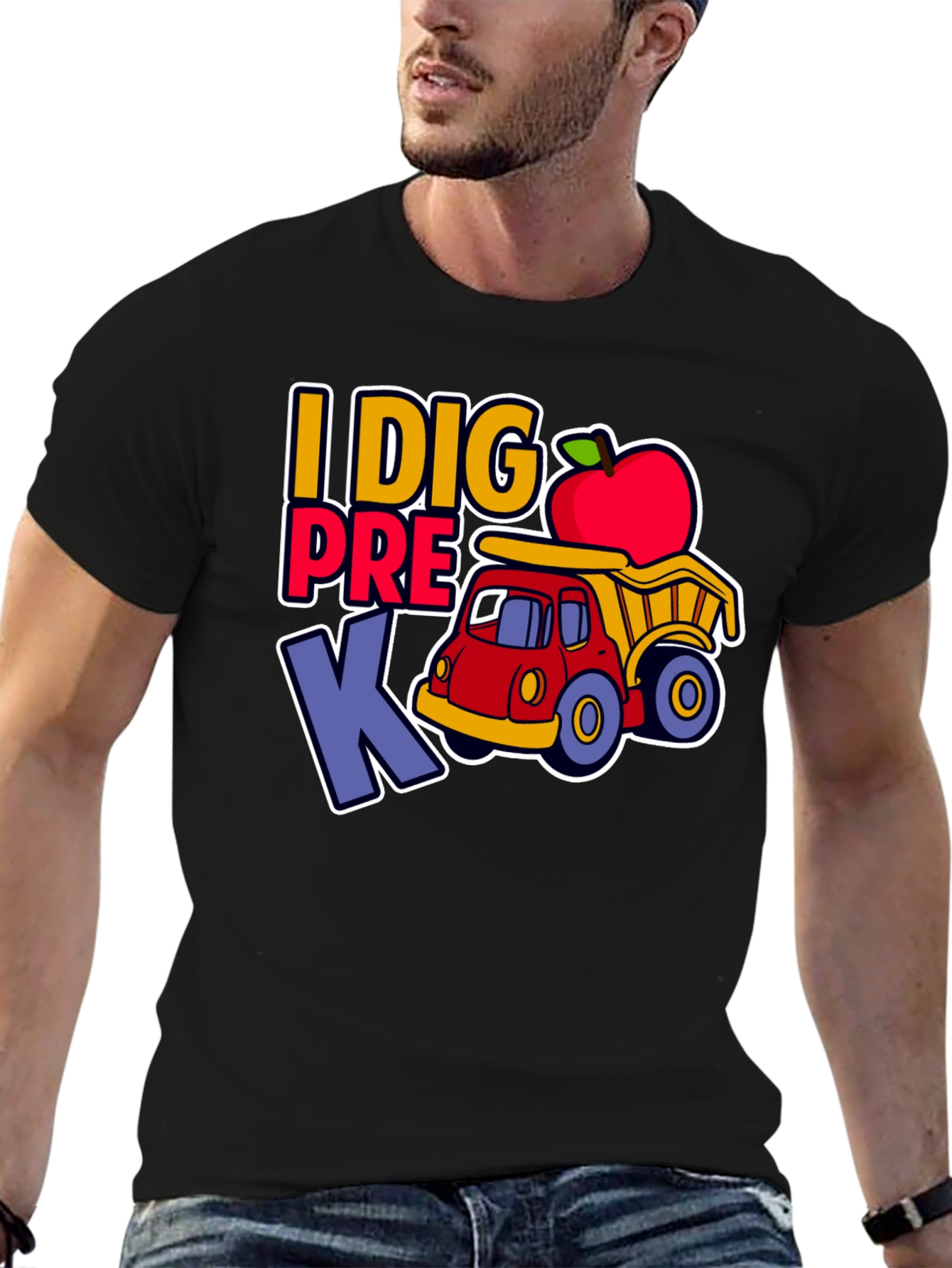 Camiseta I DIG PRE K con camión y manzana