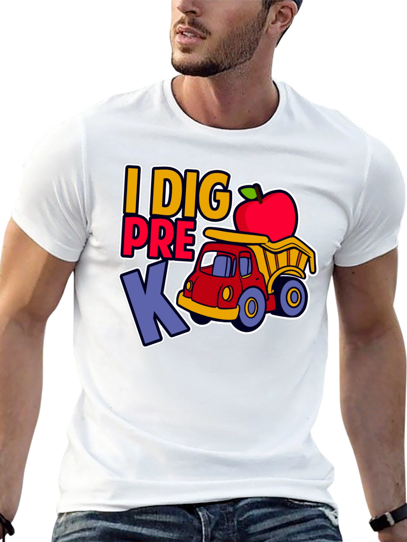 Camiseta I DIG PRE K con camión y manzana