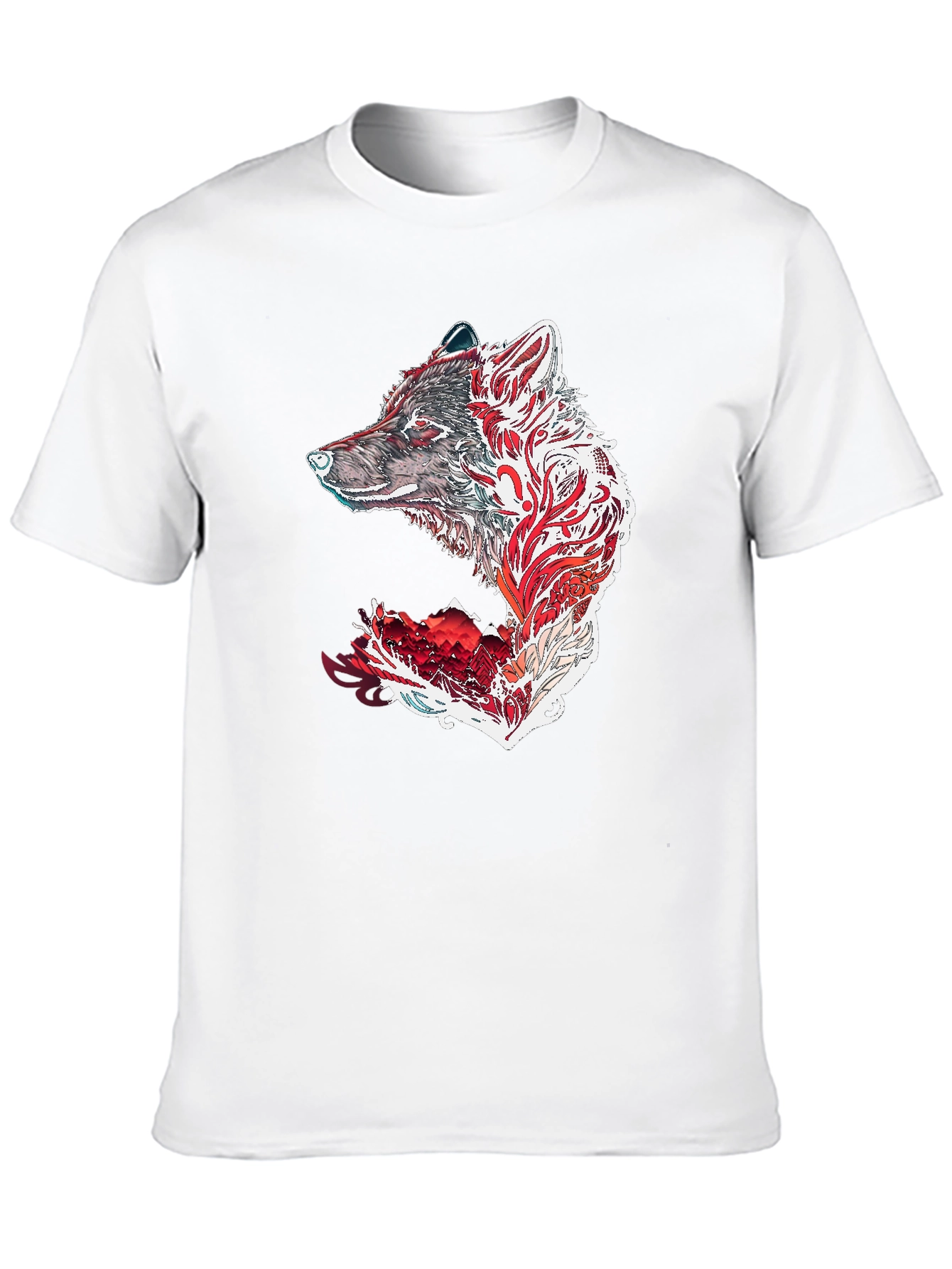 Camiseta Negra con Diseño de Lobo Tribal