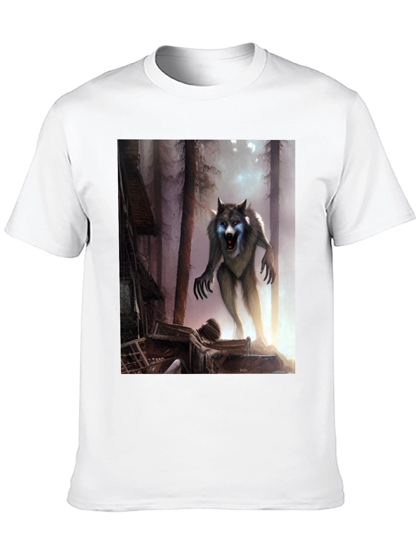 Camiseta Negra con Diseño de Hombre Lobo