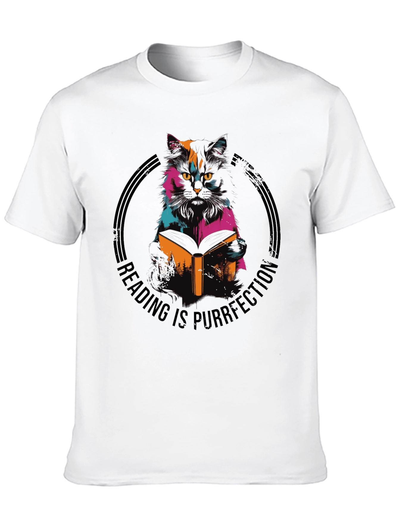 Camiseta Negra con Gato Lector - Purrfección