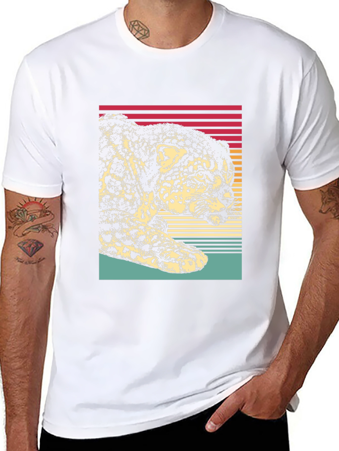 Camiseta Hombre Diseño Leopardo Retro