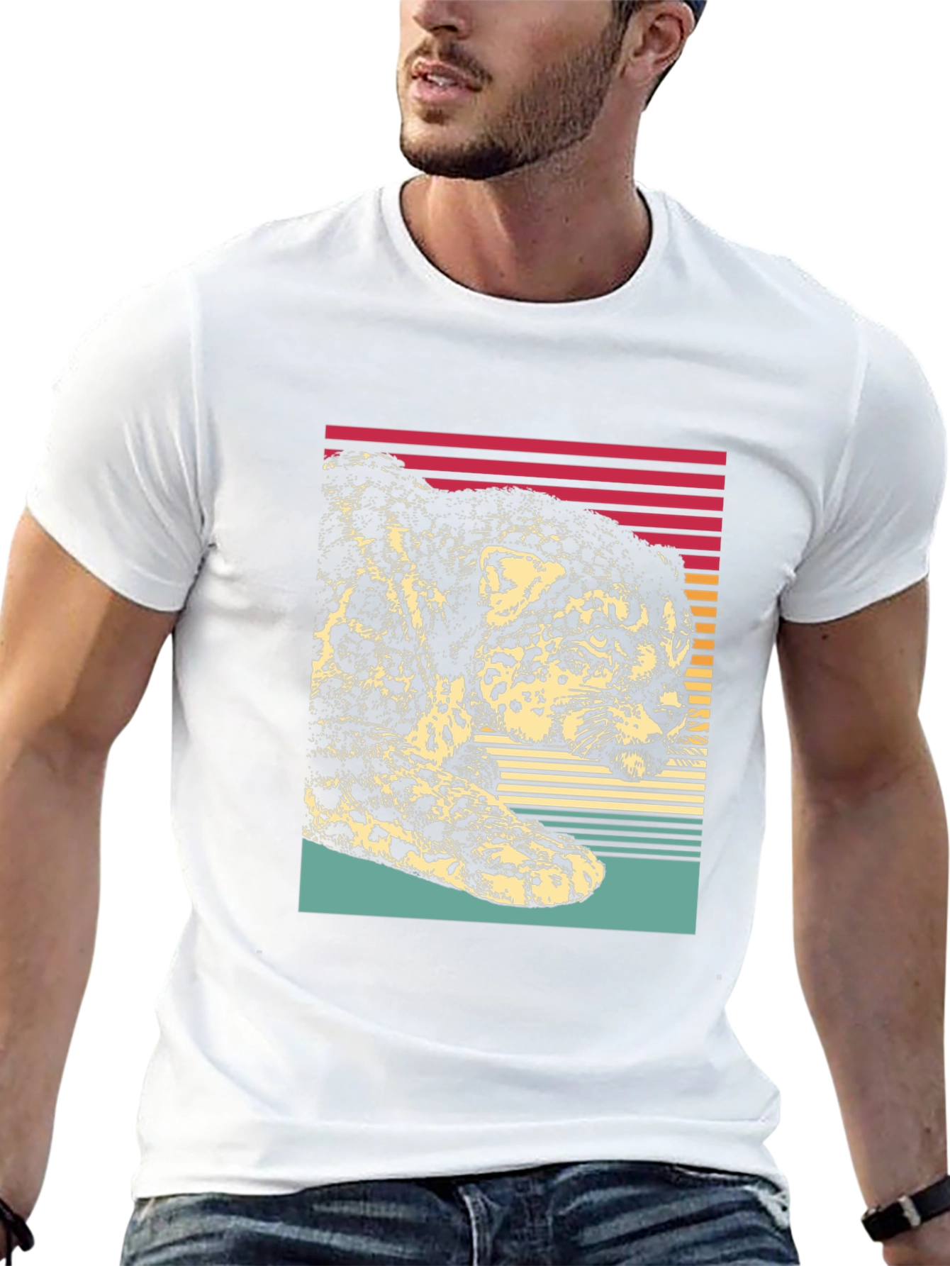 Camiseta Hombre Diseño Leopardo Retro