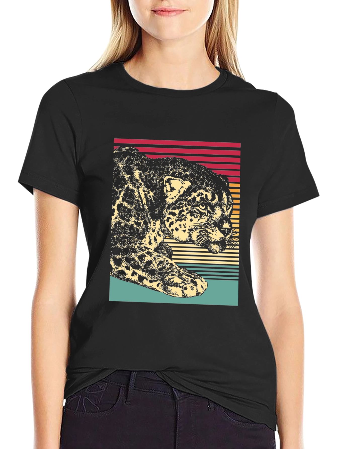 Camiseta Hombre Diseño Leopardo Retro