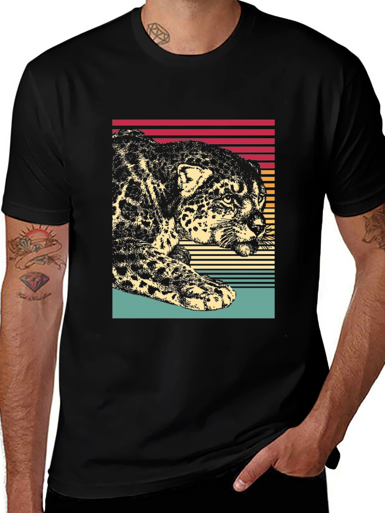 Camiseta Hombre Diseño Leopardo Retro
