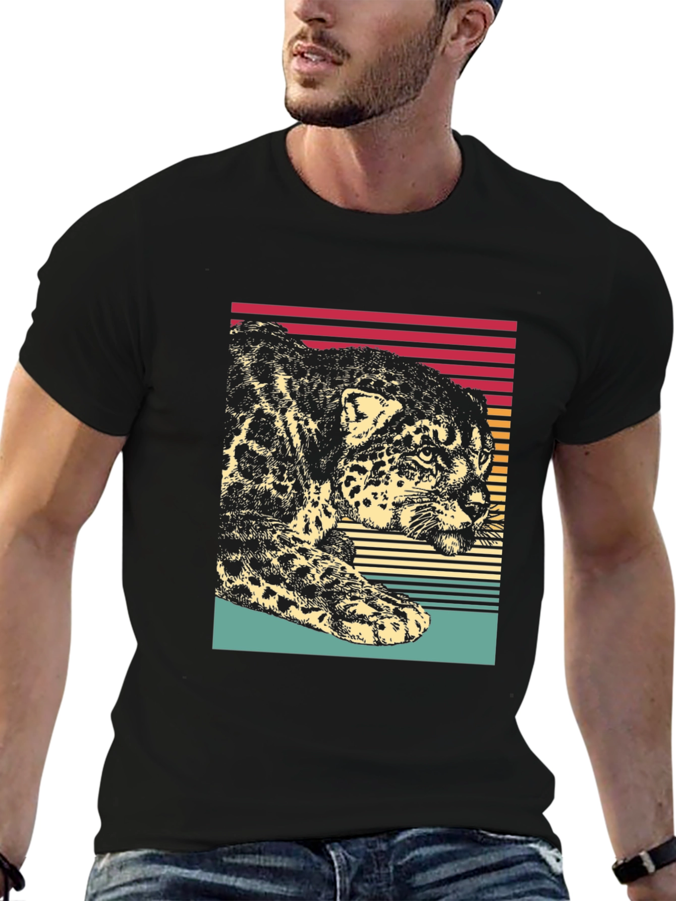 Camiseta Hombre Diseño Leopardo Retro