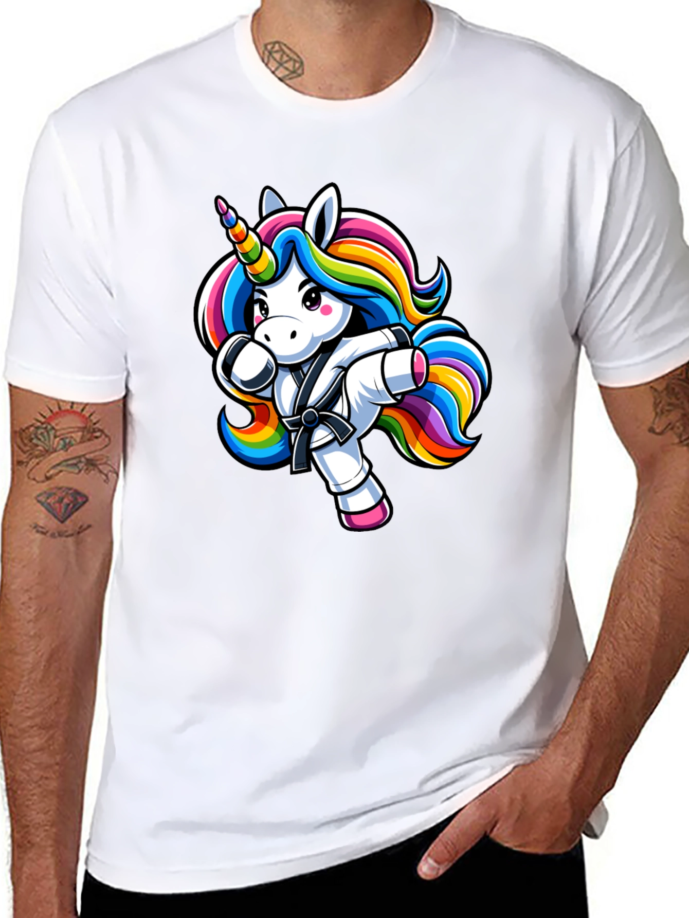 Camiseta Negra Unicornio Karate Kid Divertida