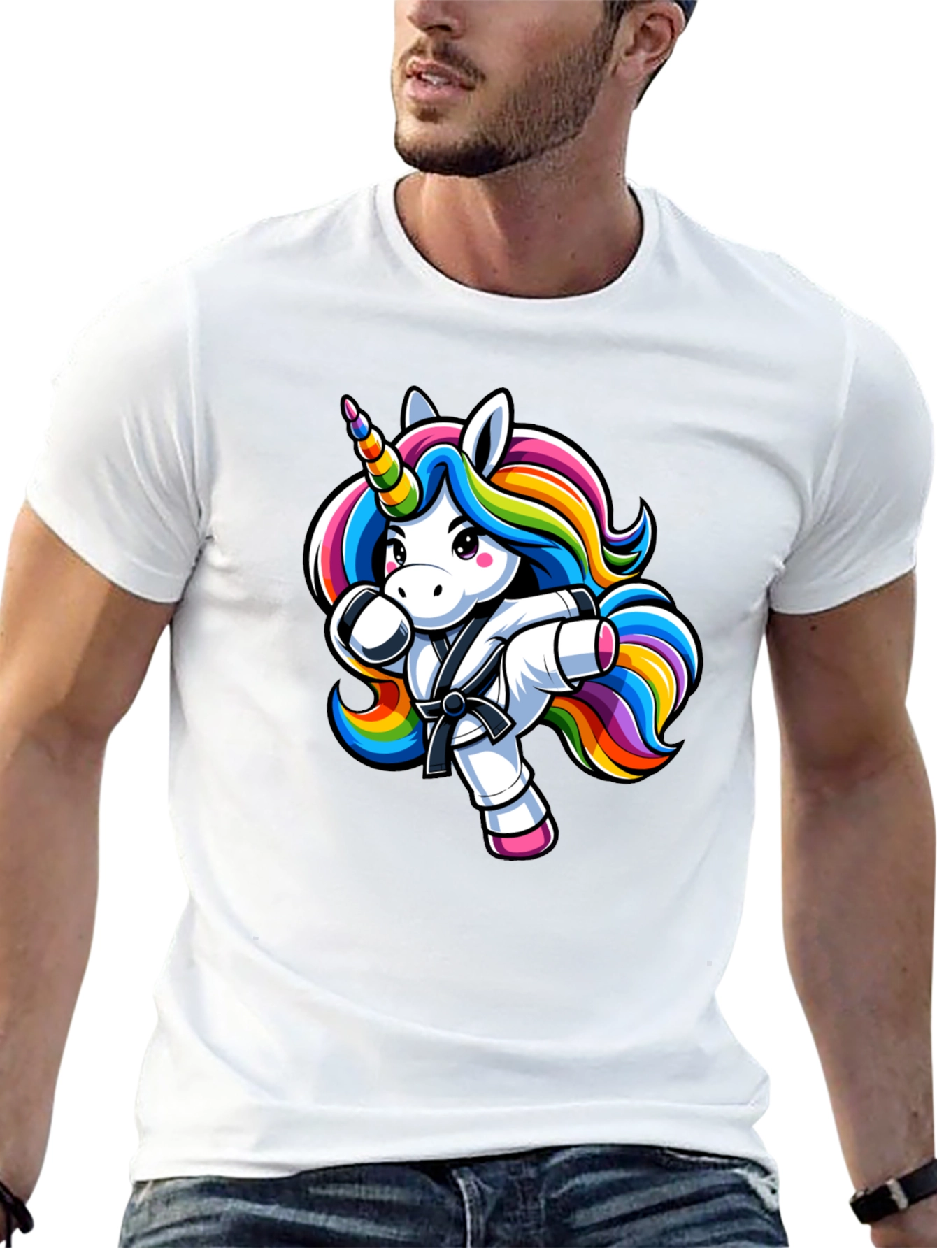 Camiseta Negra Unicornio Karate Kid Divertida
