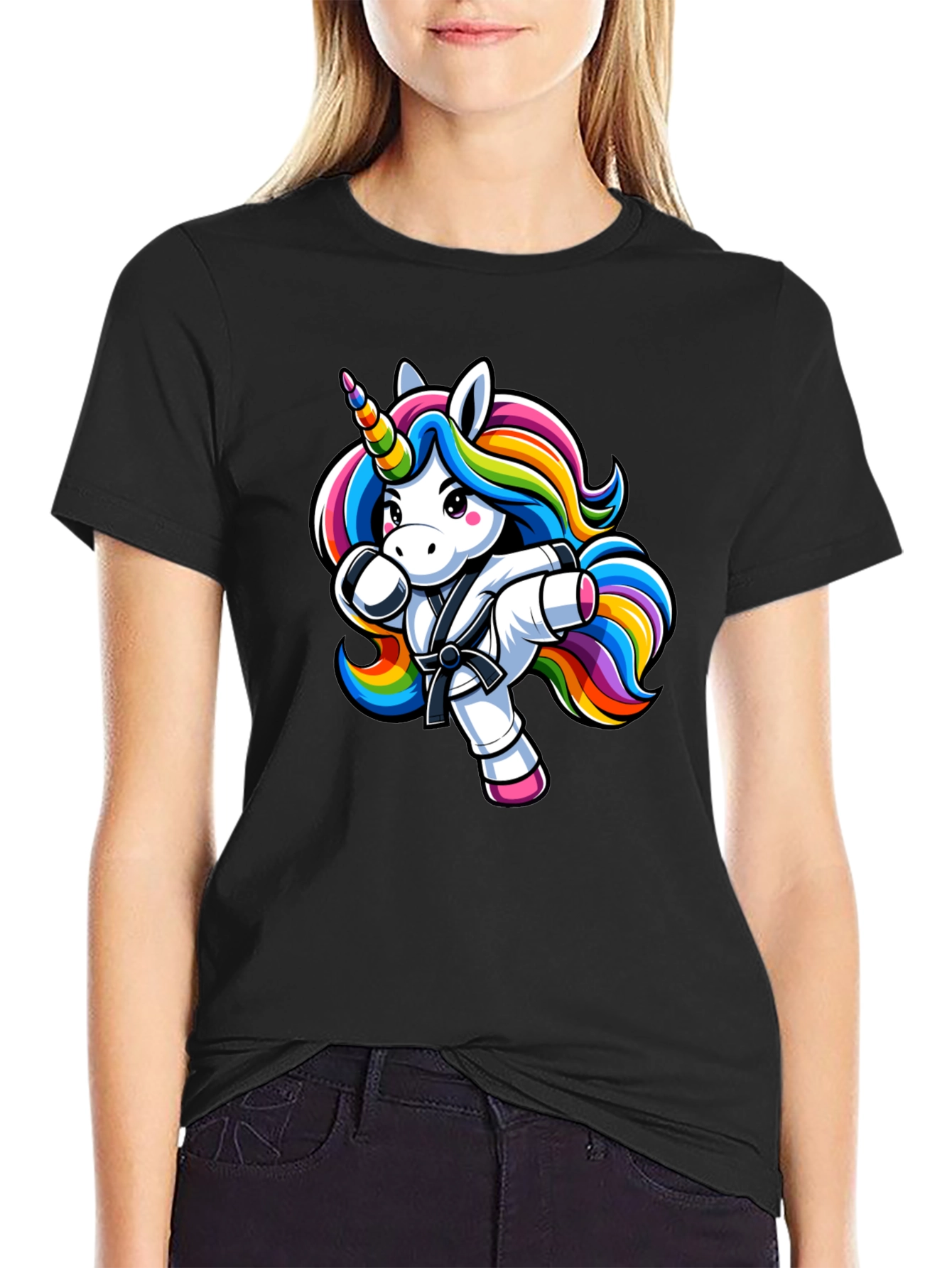 Camiseta Negra Unicornio Karate Kid Divertida