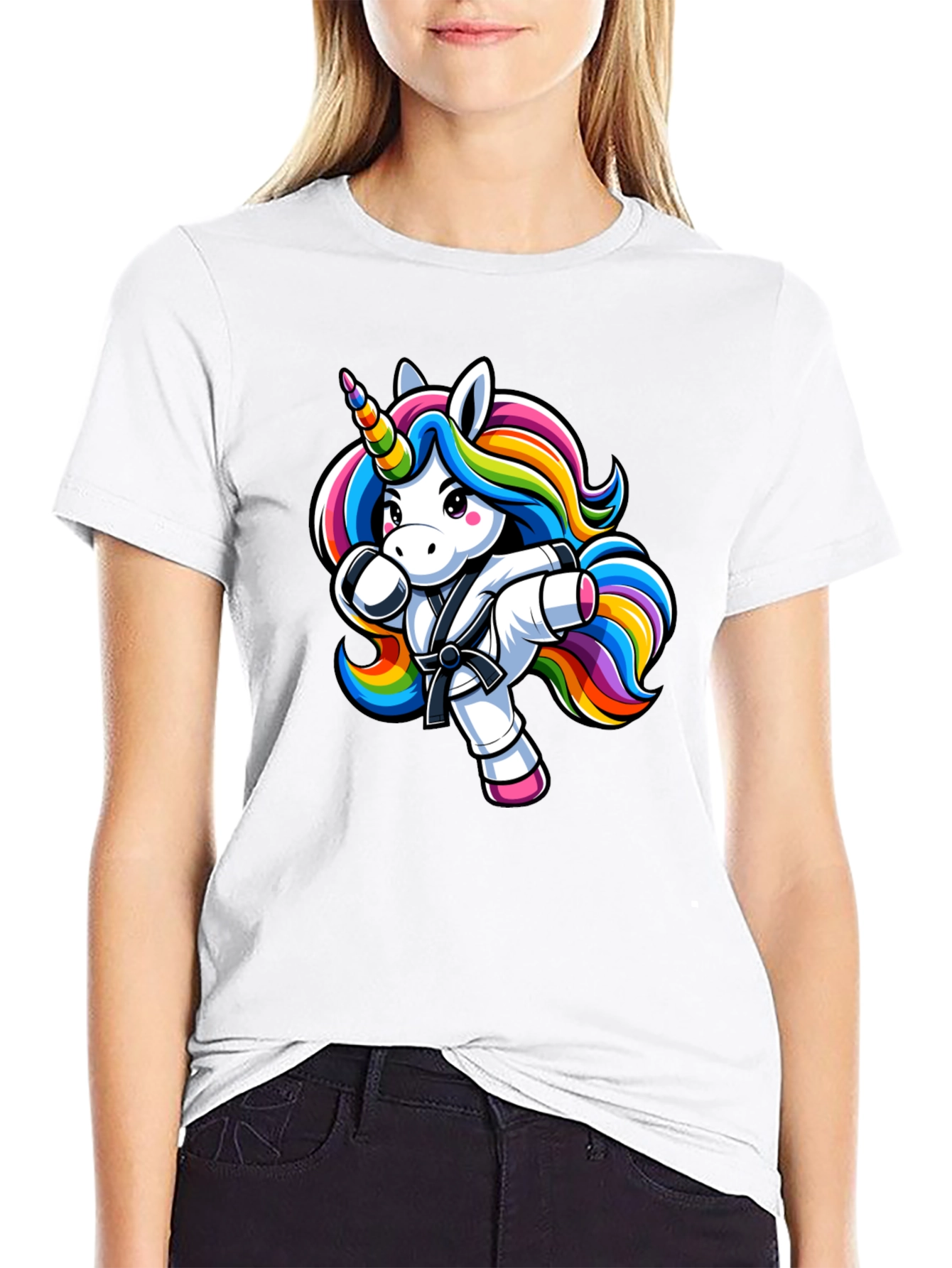 Camiseta Negra Unicornio Karate Kid Divertida