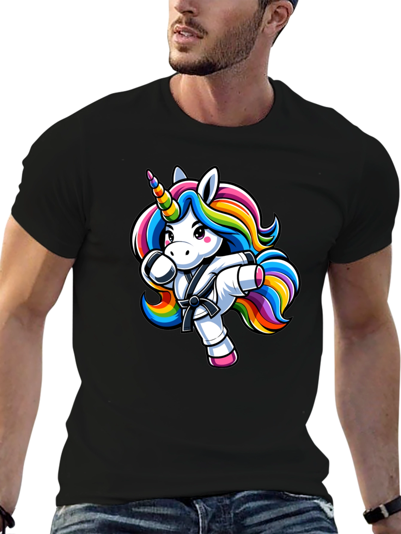 Camiseta Negra Unicornio Karate Kid Divertida