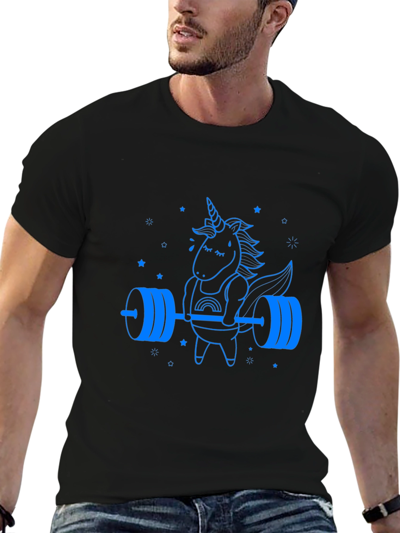 Camiseta Negra Unicornio Levantamiento de Pesas