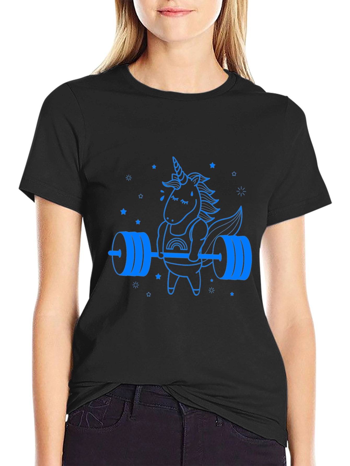 Camiseta Negra Unicornio Levantamiento de Pesas