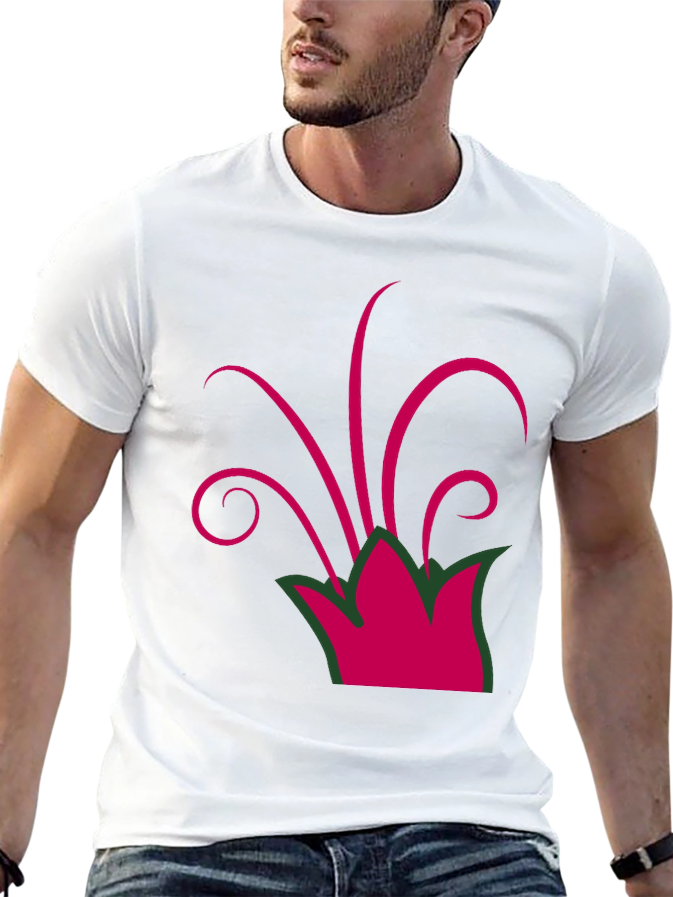 Camiseta Negra con Diseño Floral Abstracto Magenta