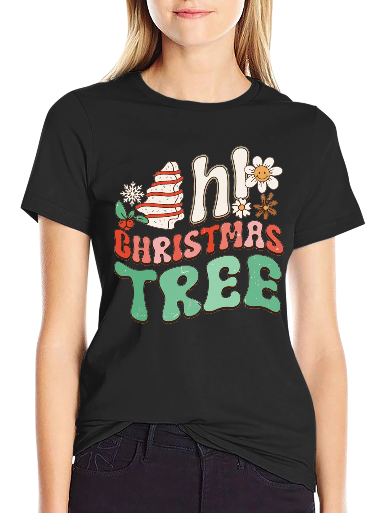 Camiseta Navideña Hi Christmas Tree Retro