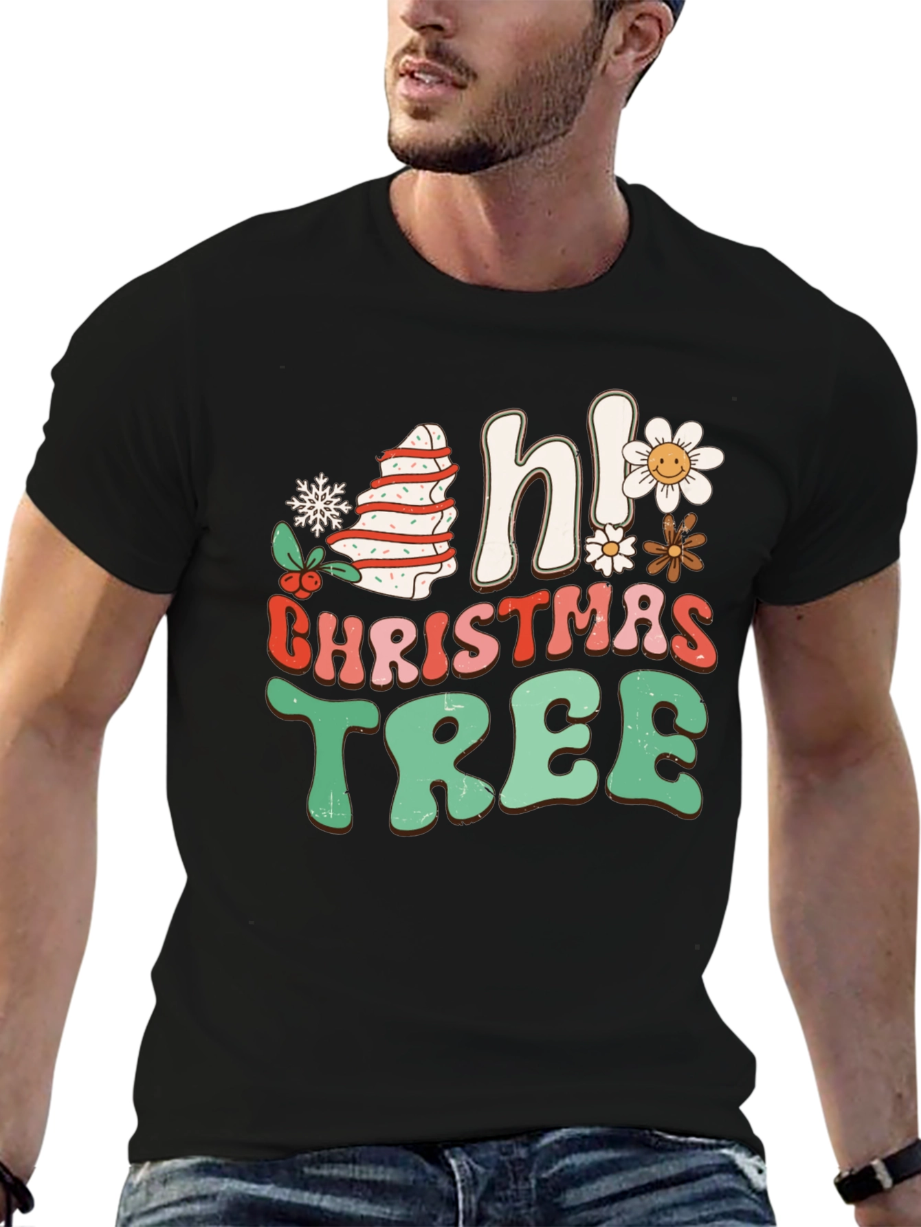 Camiseta Navideña Hi Christmas Tree Retro