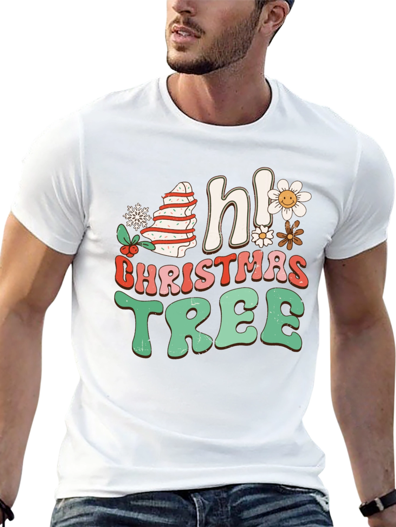 Camiseta Navideña Hi Christmas Tree Retro