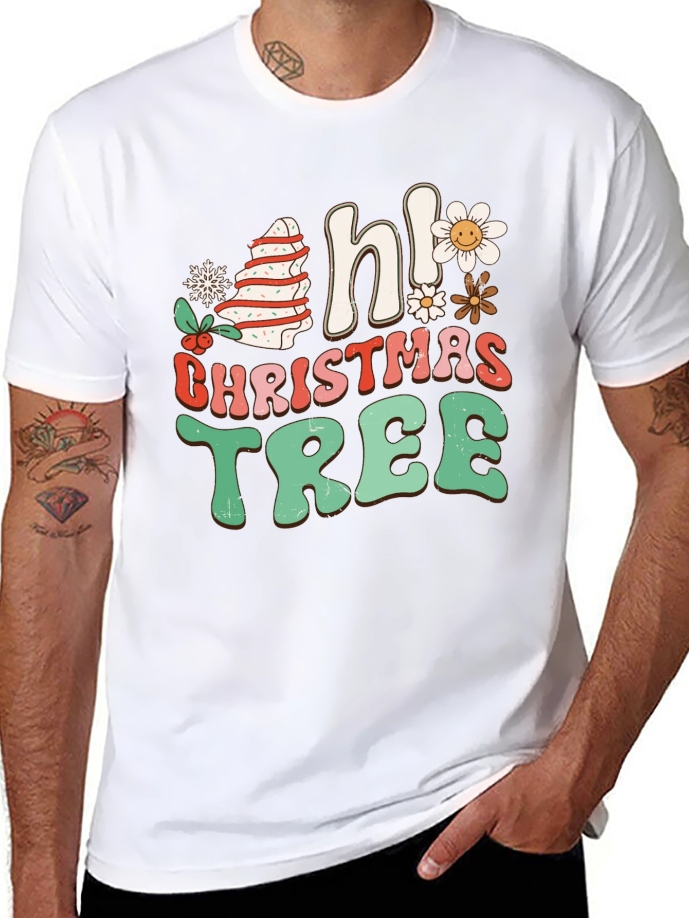 Camiseta Navideña Hi Christmas Tree Retro