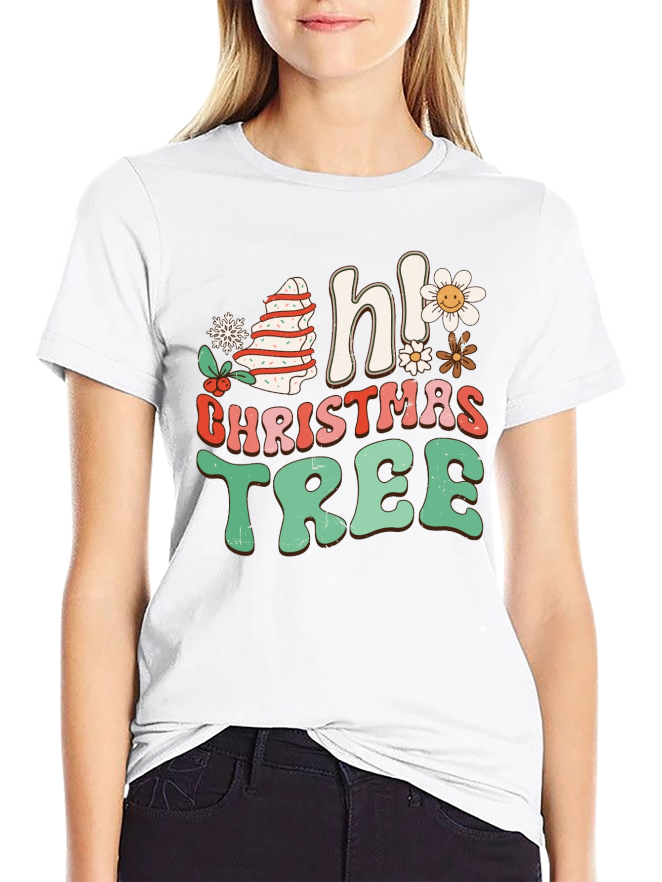 Camiseta Navideña Hi Christmas Tree Retro