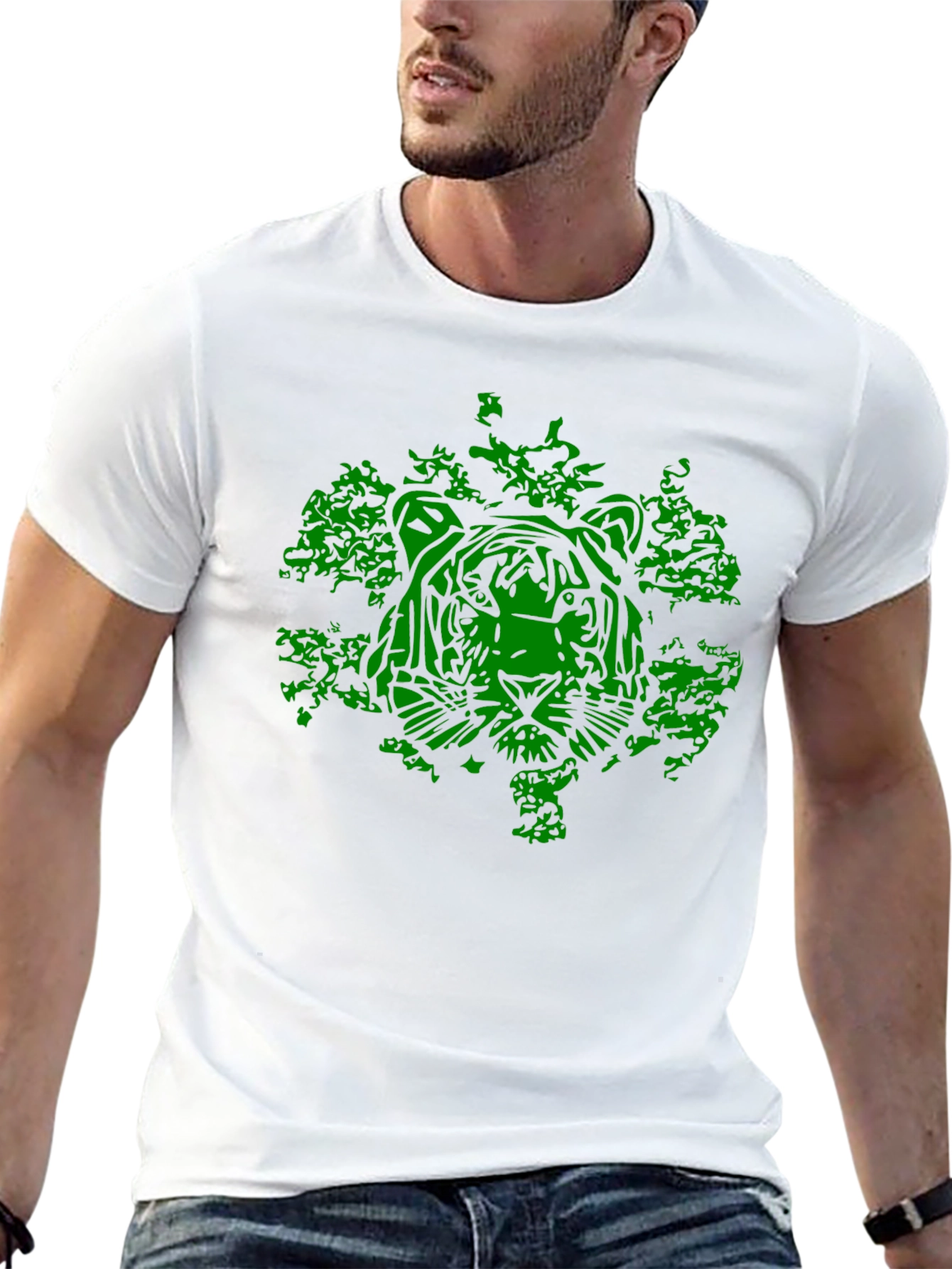 Camiseta Negra con Diseño de Tigre Verde