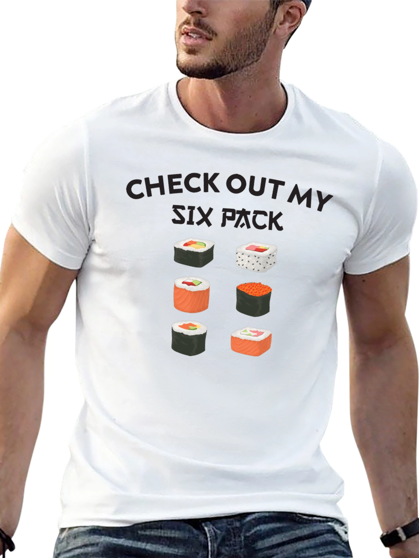 Camiseta Negra: Check Out My Six Pack Sushi