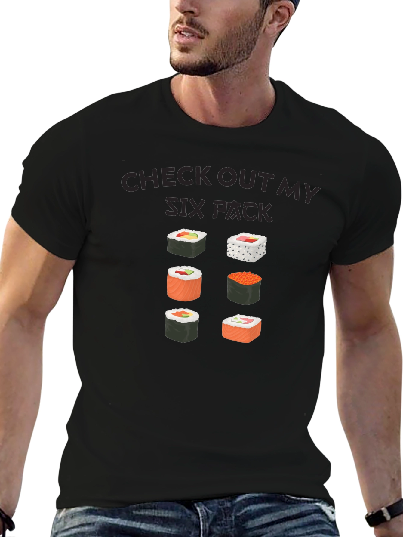 Camiseta Negra: Check Out My Six Pack Sushi
