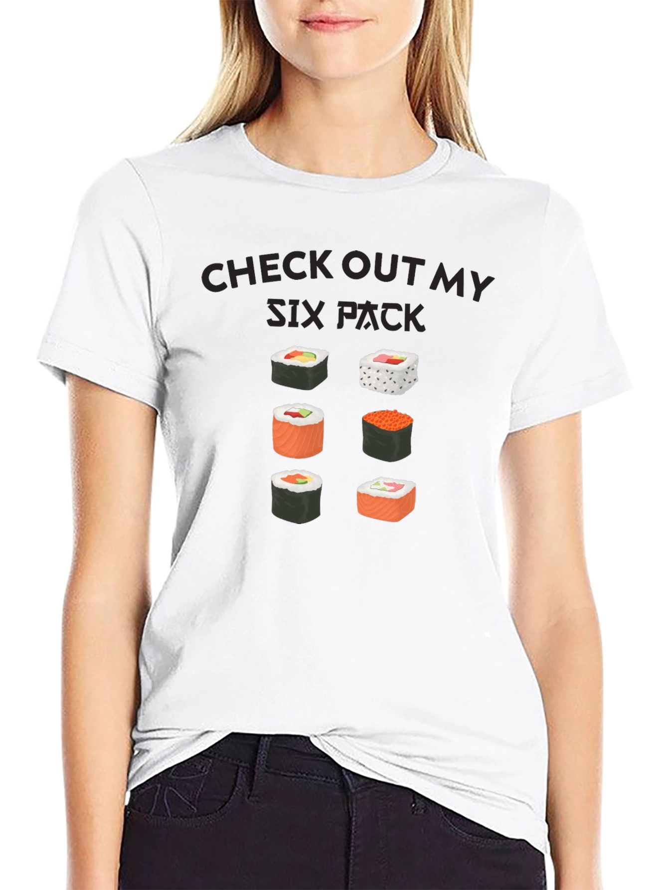 Camiseta Negra: Check Out My Six Pack Sushi