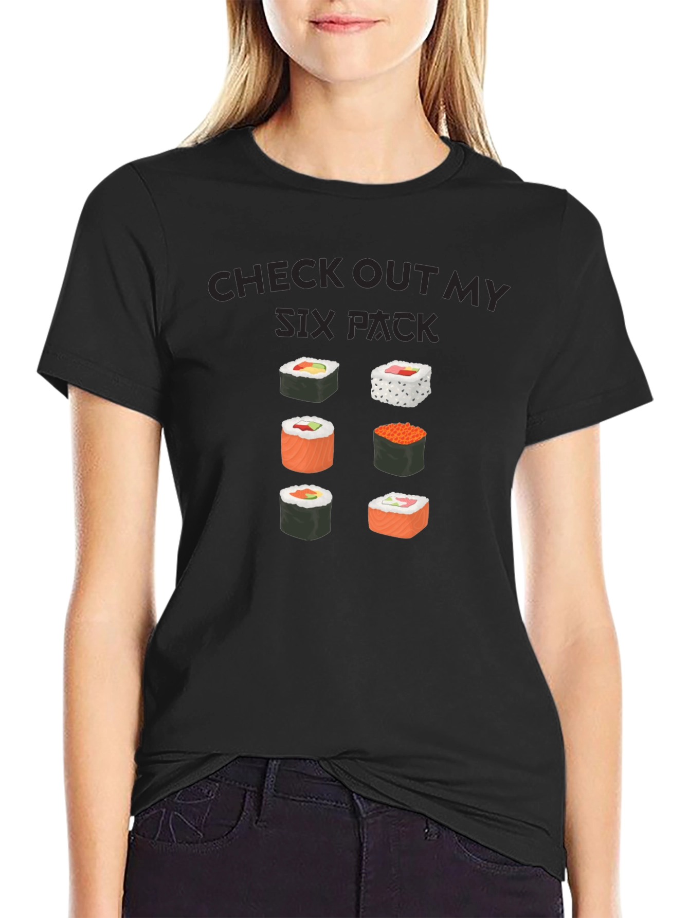 Camiseta Negra: Check Out My Six Pack Sushi