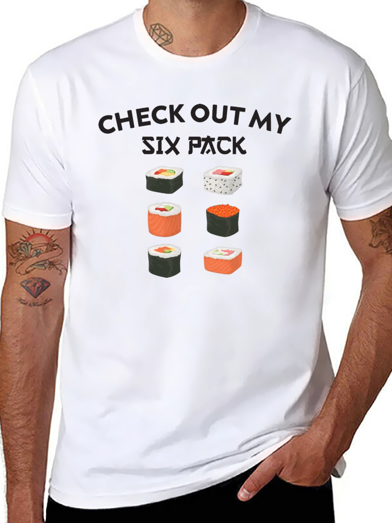 Camiseta Negra: Check Out My Six Pack Sushi