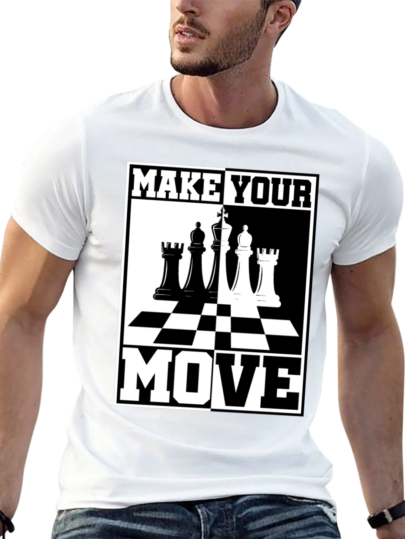 Camiseta Ajedrez Haz Tu Movimiento Negro Algodón