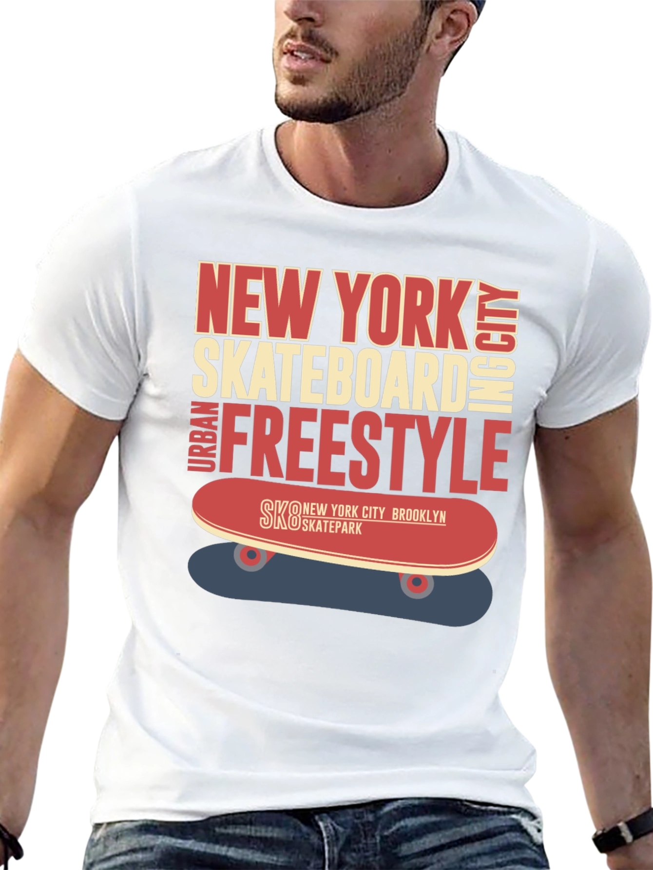 Camiseta Hombre Negra Diseño Skateboard New York
