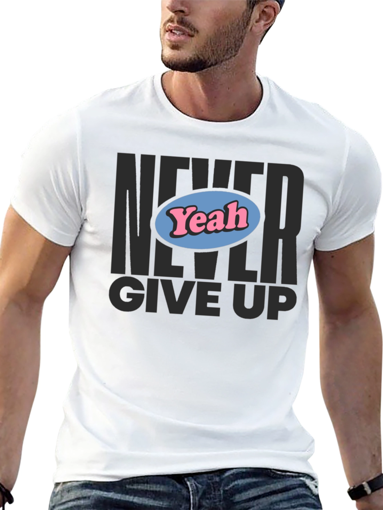 Camiseta Negra Never Give Up con Diseño Yeah