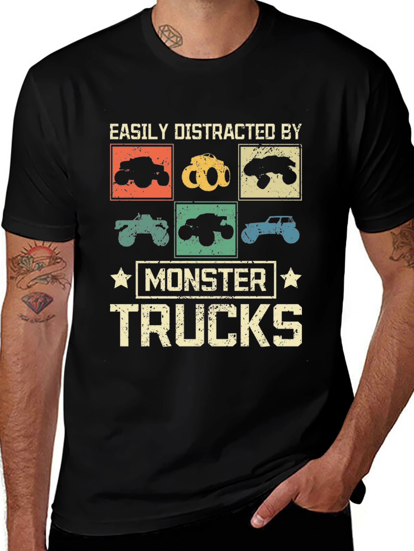 Camiseta Monster Trucks Distraído Fácilmente
