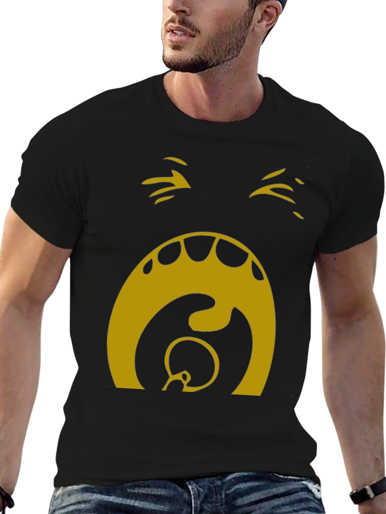 Camiseta Hombre Negra con Diseño Abstracto Dorado