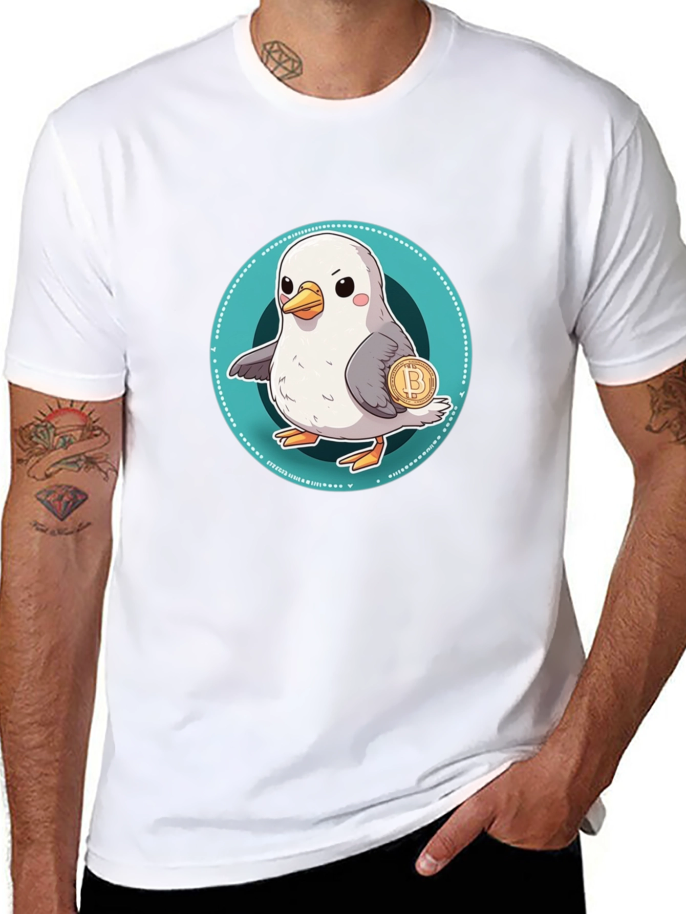 Camiseta Negra con Diseño de Pájaro Bitcoin