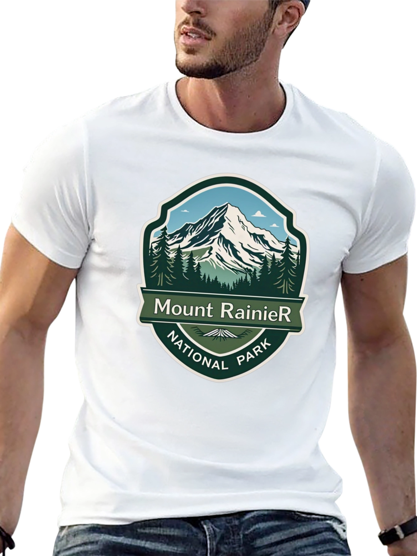 Camiseta Negra Mount Rainier National Park para Hombre
