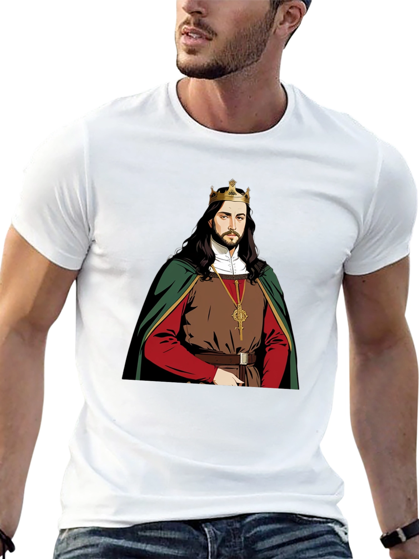 Camiseta Negra con Diseño de Rey Medieval